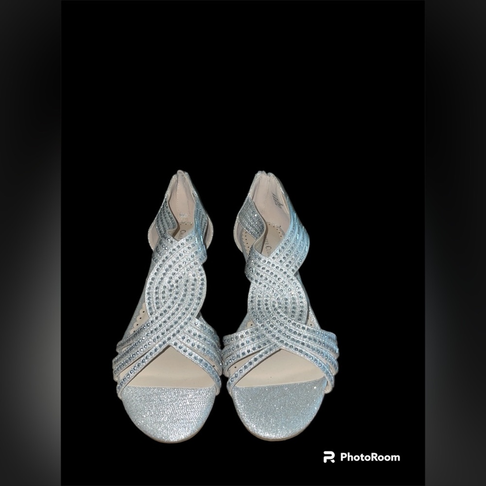 Charter club silver bling sparkly open toe dress shoes size 9W